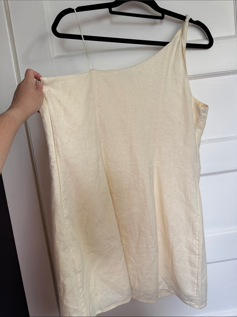 Hollister Linen Blend One-Shoulder Twist Ivory Mini Dress Size XL Petite - Picture 9 of 10